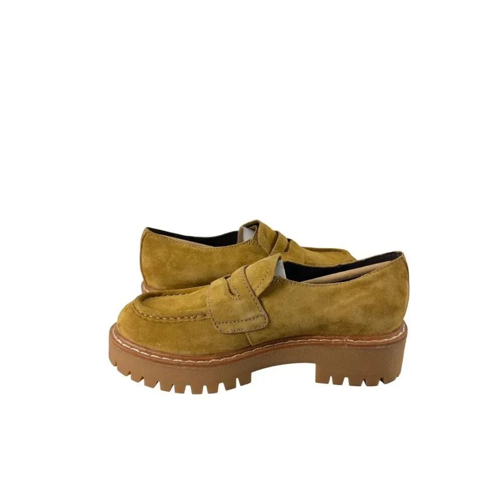 Marc Fisher Moccasin Loafers Yellow Mustard Suede Platform Lug Sole NWB Size 7.5